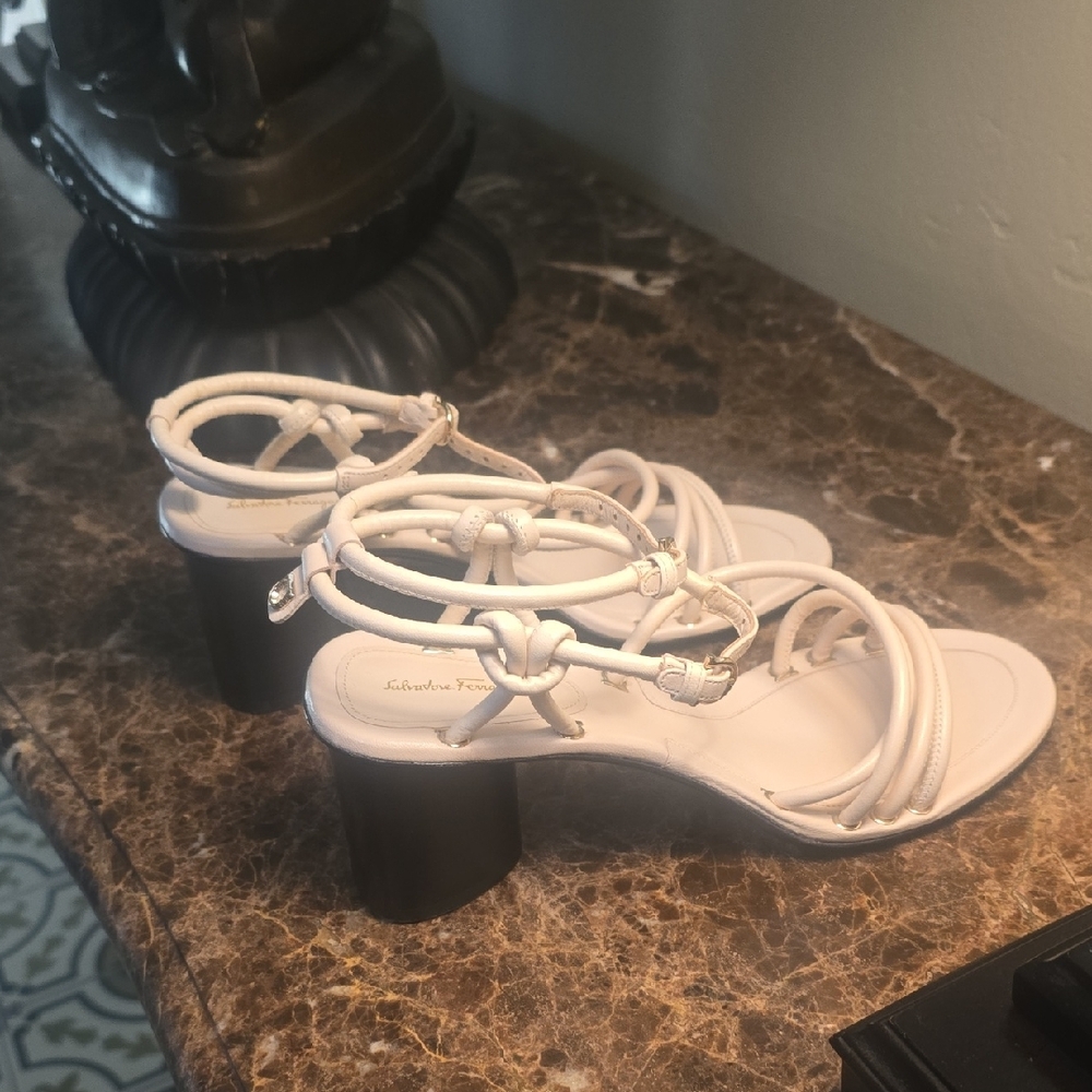 Salvatore Ferragamo Cream Strappy Sandals